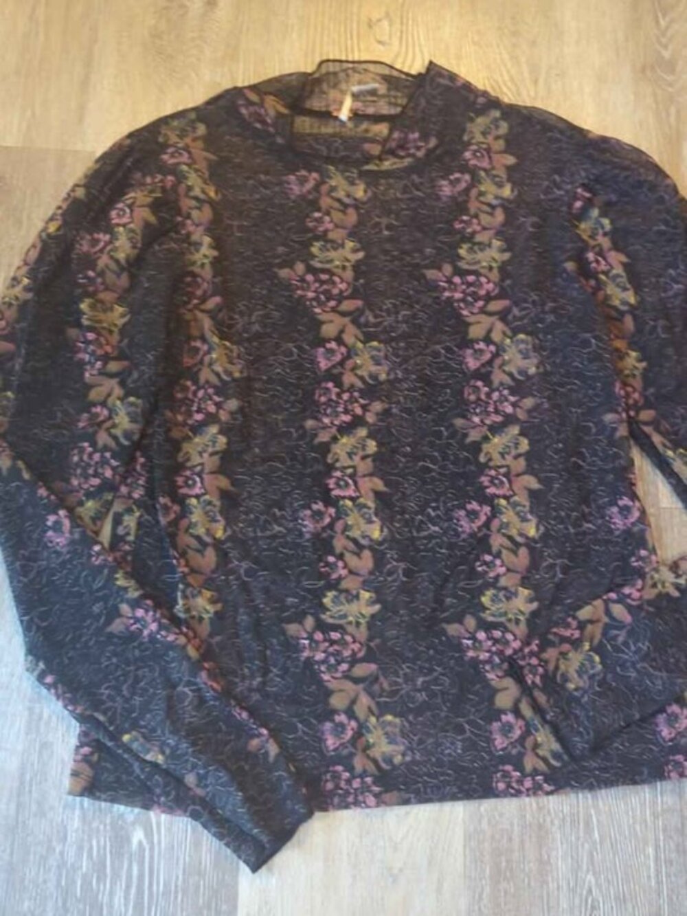 Free People sheer floral mock neck top size medium